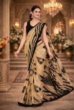 Italian Crepe Printed Saree with Blouse Piece - Image 5