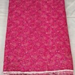 Stylish Glace Cotton Mirror Work Fabric with Floral Print Design