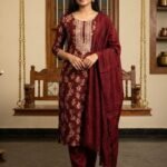 Maslin Cotton Suit Set with Maslin Cotton Dupatta and Tapeta Bottom Elegant Embroidered Unstitched Dress Material