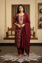 Maslin Cotton Suit Set with Maslin Cotton Dupatta and Tapeta Bottom Elegant Embroidered Unstitched Dress Material