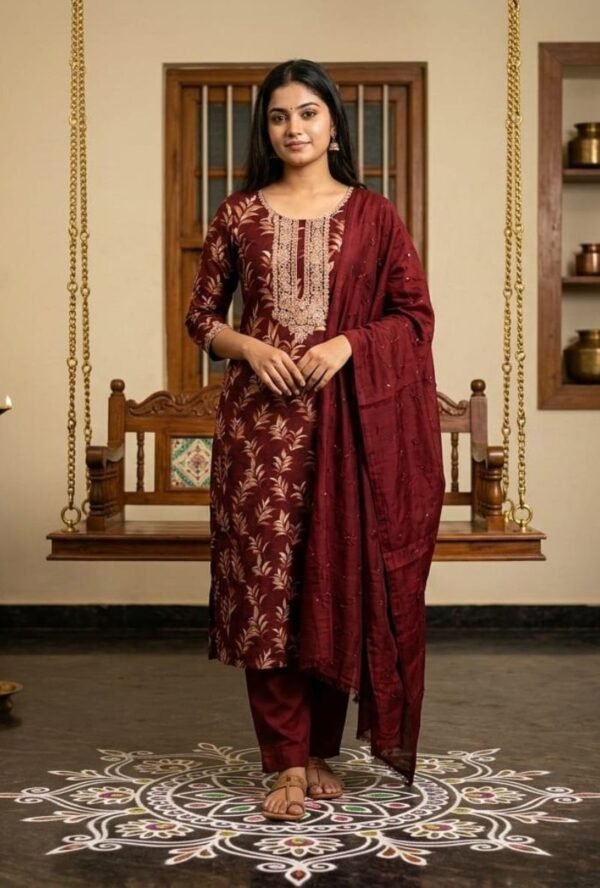 Maslin Cotton Suit Set with Maslin Cotton Dupatta and Tapeta Bottom Elegant Embroidered Unstitched Dress Material