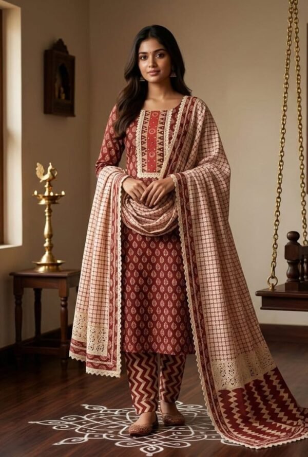 Pure All Cotton Suit Set with Printed Cotton Dupatta and Cotton Bottom Elegant Embroidered Unstitched Dress Material