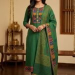 Pure All Cotton Suit Set with Printed Cotton Dupatta and Cotton Bottom Elegant Embroidered Unstitched Dress Material