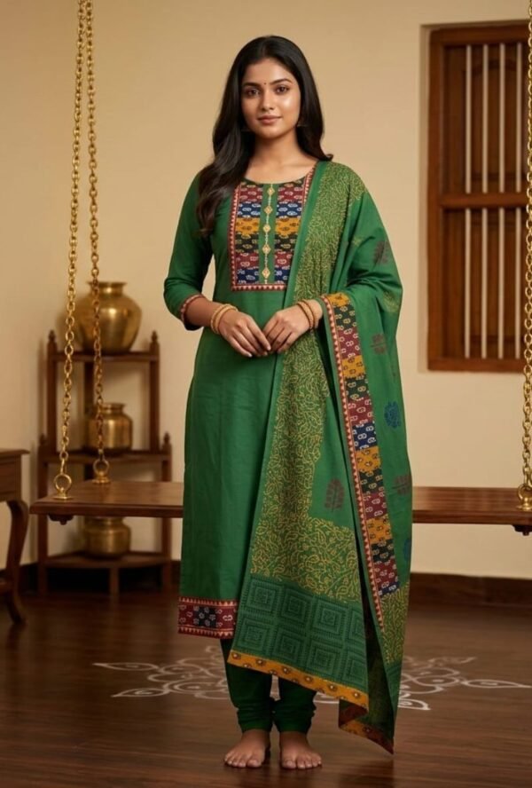 Pure All Cotton Suit Set with Printed Cotton Dupatta and Cotton Bottom Elegant Embroidered Unstitched Dress Material