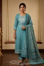 Pure All Cotton Suit Set with Printed Cotton Dupatta and Cotton Bottom Elegant Embroidered Unstitched Dress Material