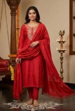 Maslin Cotton Suit Set with Maslin Cotton Dupatta and Tapeta Bottom Elegant Embroidered Unstitched Dress Material