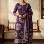 Pure All Cotton Suit Set with Printed Cotton Dupatta and Cotton Bottom Elegant Embroidered Unstitched Dress Material