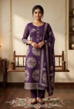 Pure All Cotton Suit Set with Printed Cotton Dupatta and Cotton Bottom Elegant Embroidered Unstitched Dress Material