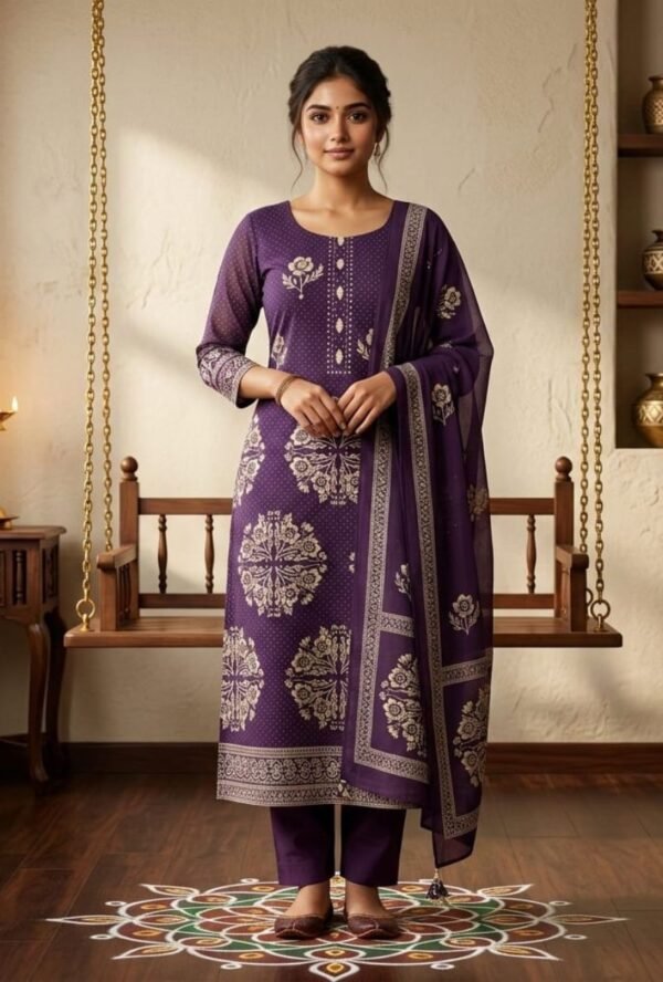 Pure All Cotton Suit Set with Printed Cotton Dupatta and Cotton Bottom Elegant Embroidered Unstitched Dress Material