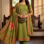 Pure All Cotton Suit Set with Printed Cotton Dupatta and Cotton Bottom Elegant Embroidered Unstitched Dress Material