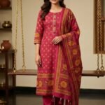Pure All Cotton Suit Set with Printed Cotton Dupatta and Cotton Bottom Elegant Embroidered Unstitched Dress Material