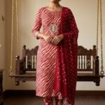 Peru Cotton Suit Set with Chiffon Dupatta and Cotton Bottom Elegant Printed Unstitched Dress Material