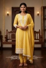 Pure All Cotton Suit Set with Printed Cotton Dupatta and Cotton Bottom Elegant Embroidered Unstitched Dress Material