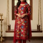 Peru Cotton Suit Set with Chiffon Dupatta and Cotton Bottom Elegant Printed Unstitched Dress Material