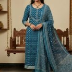 Pure All Cotton Suit Set with Printed Cotton Dupatta and Cotton Bottom Elegant Embroidered Unstitched Dress Material