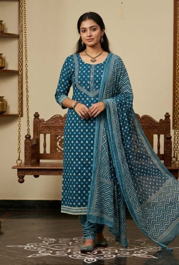 Pure All Cotton Suit Set with Printed Cotton Dupatta and Cotton Bottom Elegant Embroidered Unstitched Dress Material