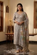 Pure All Cotton Suit Set with Printed Cotton Dupatta and Cotton Bottom Elegant Embroidered Unstitched Dress Material