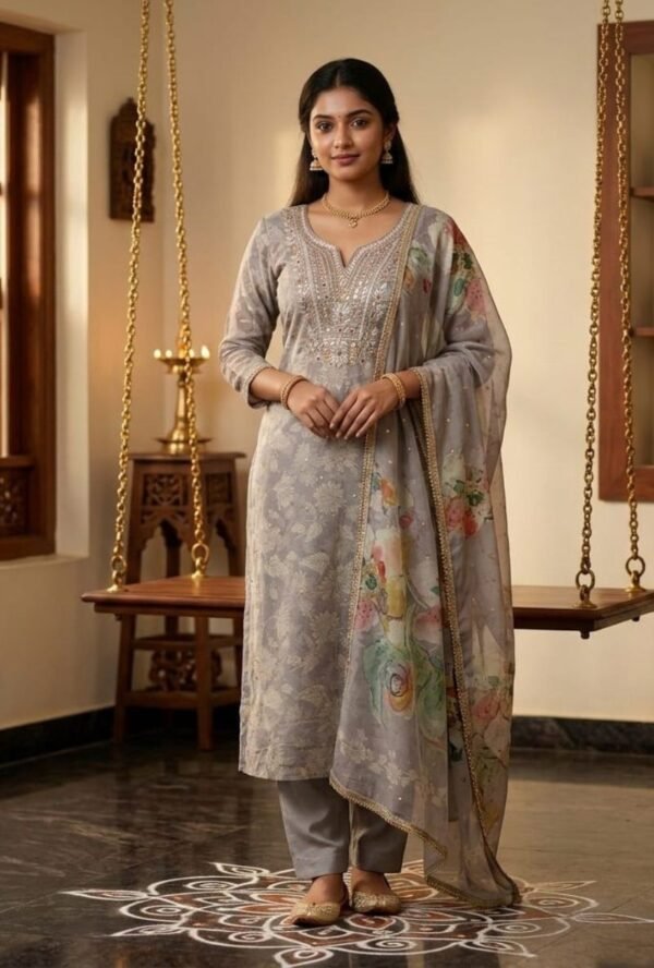 Pure All Cotton Suit Set with Printed Cotton Dupatta and Cotton Bottom Elegant Embroidered Unstitched Dress Material