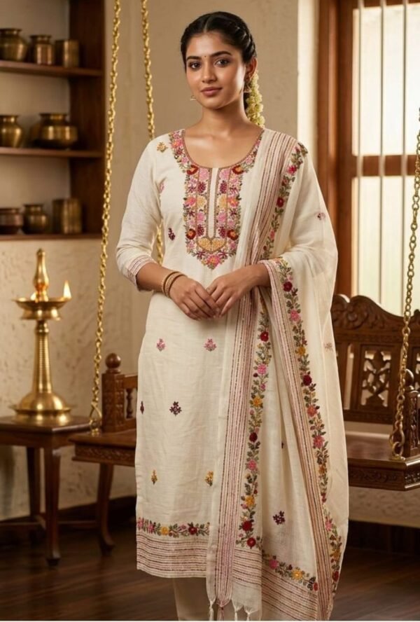 Kota Tissue Suit Set with Kota Tissue Dupatta and Cotton Bottom Elegant Embroidered Ethnic Unstitched Dress Material