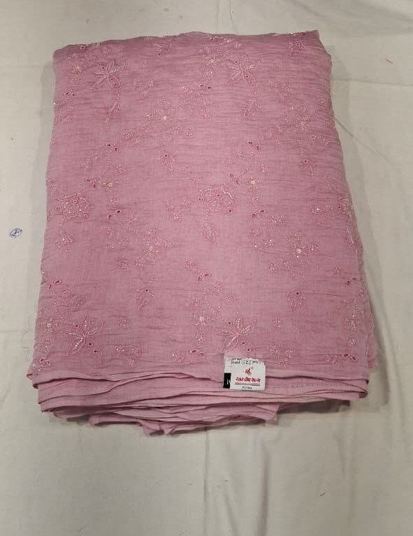 Pink Mal Silk Moti Work Fabric