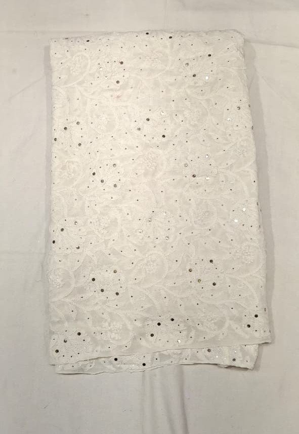 White Georgette Chikankari Fabric