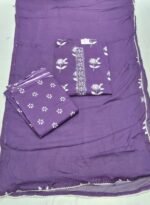 Peru Cotton Suit Set with Chiffon Dupatta and Cotton Bottom Elegant Printed Unstitched Dress Material - Image 2