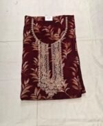 Maslin Cotton Suit Set with Maslin Cotton Dupatta and Tapeta Bottom Elegant Embroidered Unstitched Dress Material - Image 3