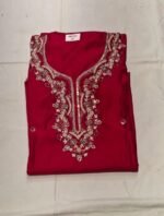 Maslin Silk Suit Set with Dola Silk Dupatta and Tapeta Bottom Elegant Embroidered Festive Unstitched Dress Material - Image 3