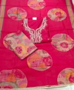 Maslin Silk Suit Set with Dola Silk Dupatta and Tapeta Bottom Elegant Embroidered Festive Unstitched Dress Material - Image 2