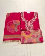 Maslin Silk Suit Set with Dola Silk Dupatta and Tapeta Bottom Elegant Embroidered Festive Unstitched Dress Material - Image 5