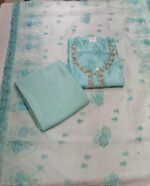 Chanderi Cotton Suit Set with Organza Dupatta and Tapeta Bottom Elegant Embroidered Festive Unstitched Dress Material - Image 2