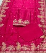 Maslin Silk Suit Set with Dola Silk Dupatta and Tapeta Bottom Elegant Embroidered Festive Unstitched Dress Material - Image 2