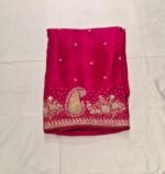 Maslin Silk Suit Set with Dola Silk Dupatta and Tapeta Bottom Elegant Embroidered Festive Unstitched Dress Material - Image 3