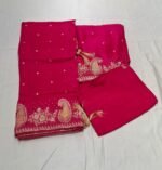 Maslin Silk Suit Set with Dola Silk Dupatta and Tapeta Bottom Elegant Embroidered Festive Unstitched Dress Material - Image 5