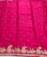 Maslin Silk Suit Set with Dola Silk Dupatta and Tapeta Bottom Elegant Embroidered Festive Unstitched Dress Material - Image 4