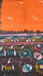 Maslin Cotton Saree with Designer Check Pattern and Printed Border - Image 5