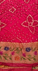 Garhwal Silk Saree with Bandhej Style Handwork and Floral Woven Designer Border - Image 2