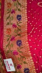 Garhwal Silk Saree with Bandhej Style Handwork and Floral Woven Designer Border - Image 5