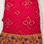 Garhwal Silk Saree with Bandhej Style Handwork and Floral Woven Designer Border