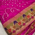 Garhwal Silk Saree with Bandhej Style Handwork and Floral Woven Designer Border