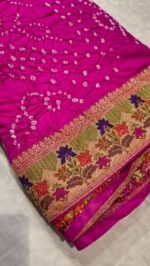 Garhwal Silk Saree with Bandhej Style Handwork and Floral Woven Designer Border
