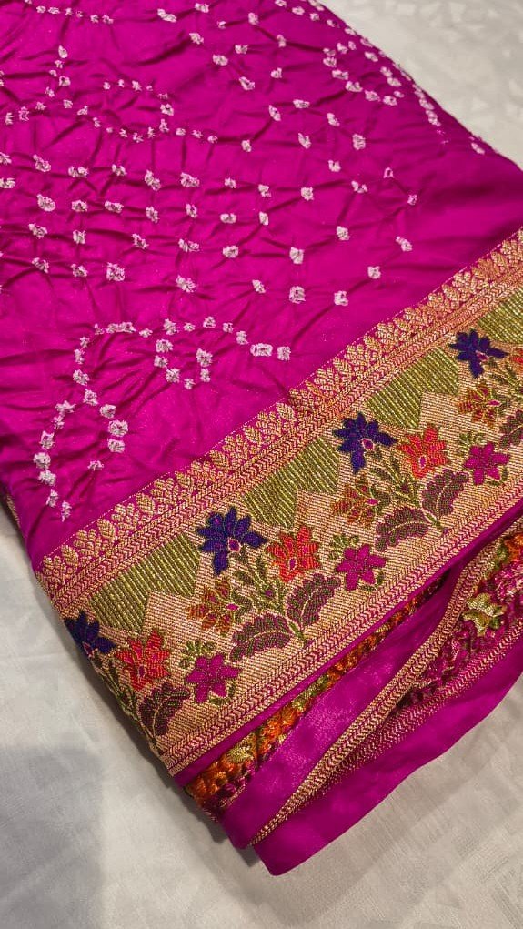 WhatsApp Image 2026-03-10 at 12.18.44 PM Garhwal Silk Saree with Bandhej Style Handwork and Floral Woven Designer Border - Image 1