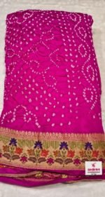 Garhwal Silk Saree with Bandhej Style Handwork and Floral Woven Designer Border - Image 5