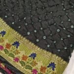 Garhwal Silk Saree with Bandhej Style Handwork and Floral Woven Designer Border