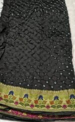 Garhwal Silk Saree with Bandhej Style Handwork and Floral Woven Designer Border - Image 6