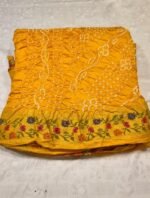 Garhwal Silk Saree with Bandhej Style Handwork and Floral Woven Designer Border - Image 3
