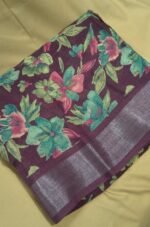 Linen Cotton Saree with Elegant Floral Border Design - Image 6