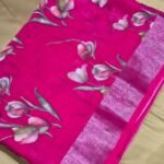 Linen Cotton Saree with Elegant Floral Border Design