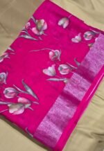 Linen Cotton Saree with Elegant Floral Border Design