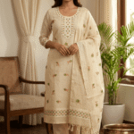 Elegant Jamdani Cotton Suit with Dupatta & Cotton Bottom - Premium 3 Piece Set